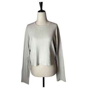 Abercrombie & Fitch Shirt Women Medium Beige Ribbed Knit Cropped Long Sleeve Tee